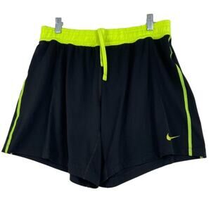Nike Dri-Fit Shorts Womens Size S Black Neon Green Unlined Drawstring Pull On